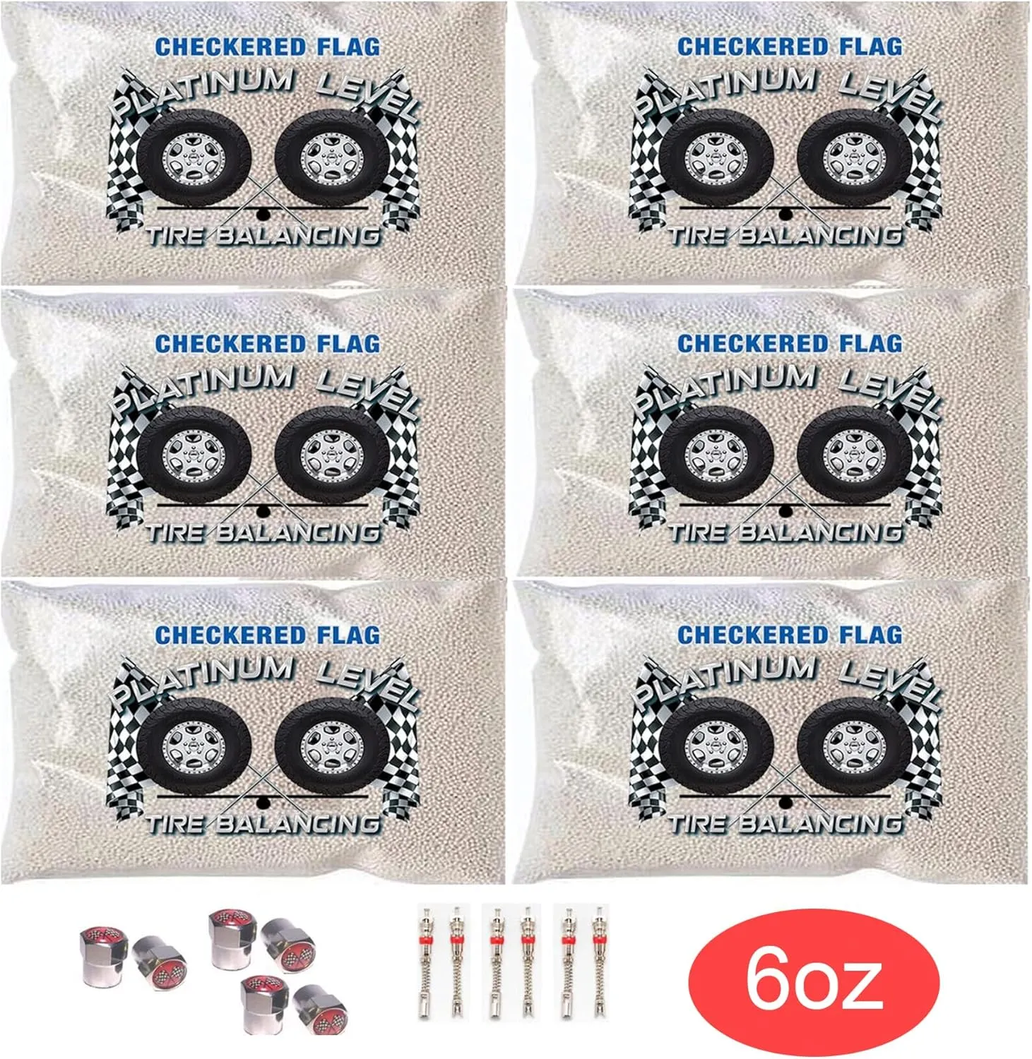 Checkered Flag Tire Beads Tire Balancing Beads, (6) 6oz Bags, 36oz Set, Suitable for Off Road, Motorcycles, Semis, Trucks, 4x4 Trailers Efficient Wheels & Tire Balancer, Long-Lasting Durability