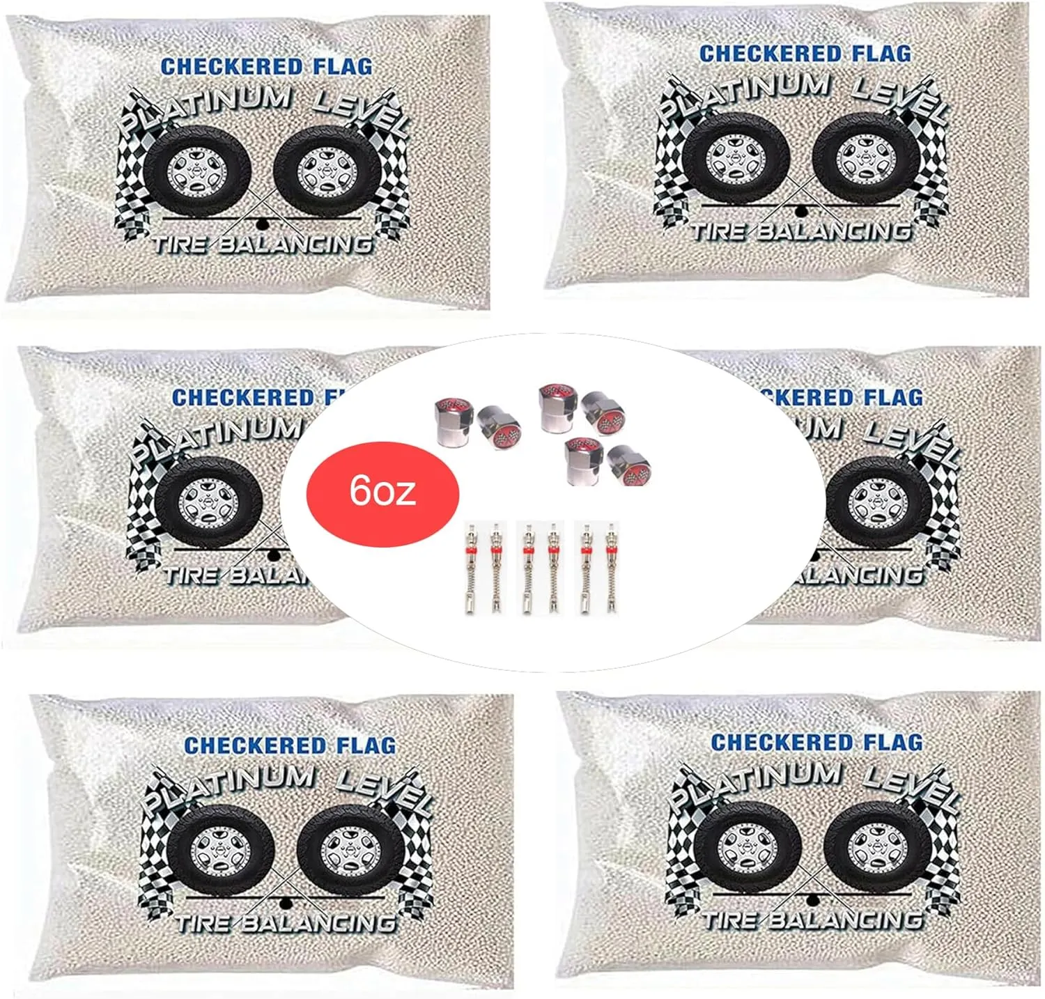 Checkered Flag Tire Beads Tire Balancing Beads, (6) 6oz Bags, 36oz Set, Suitable for Off Road, Motorcycles, Semis, Trucks, 4x4 Trailers Efficient Wheels & Tire Balancer, Long-Lasting Durability