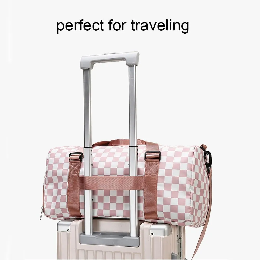 Checkered Gym Bag with Shoes Compartment & Wet Pocket, Sports Bags for Women/Men, Dance Bag for Girls, Travel Overnight Bag Weekend Bag (black)