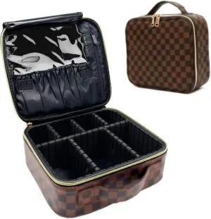 Checkered Makeup Bag, Portable Makeup Bag with Adjustable Partition, Cosmetic Bags for Women Toiletry Travel Organizer Portable Make Up Bags for Christmas Birthday Gifts