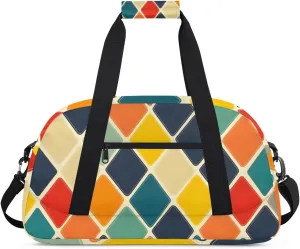 Checkered Rhombic Boys Girls Gym Bag Dance Perform Training Duffel Bags Weekender Carry-On Tote Luggage Bag Ideal for School Practice or Overnight Trips