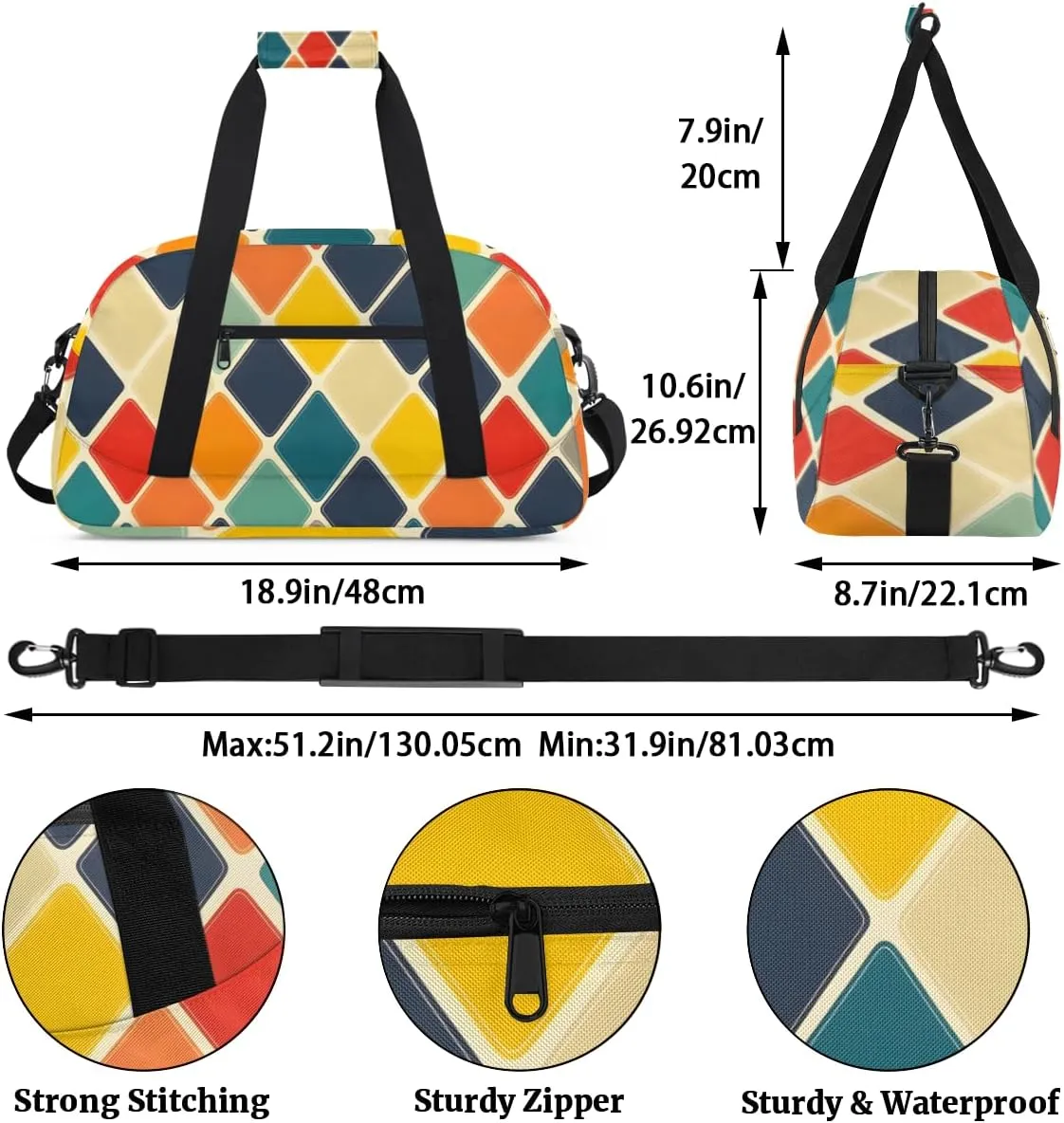 Checkered Rhombic Boys Girls Gym Bag Dance Perform Training Duffel Bags Weekender Carry-On Tote Luggage Bag Ideal for School Practice or Overnight Trips