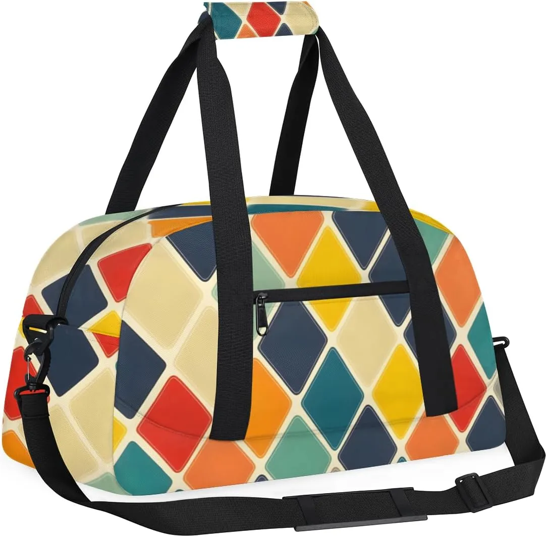 Checkered Rhombic Boys Girls Gym Bag Dance Perform Training Duffel Bags Weekender Carry-On Tote Luggage Bag Ideal for School Practice or Overnight Trips