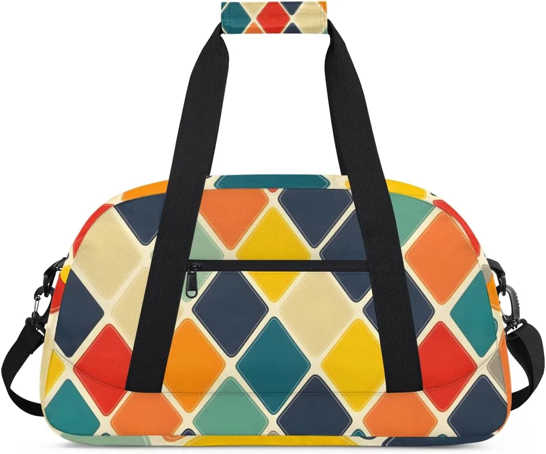 Checkered Rhombic Boys Girls Gym Bag Dance Perform Training Duffel Bags Weekender Carry-On Tote Luggage Bag Ideal for School Practice or Overnight Trips