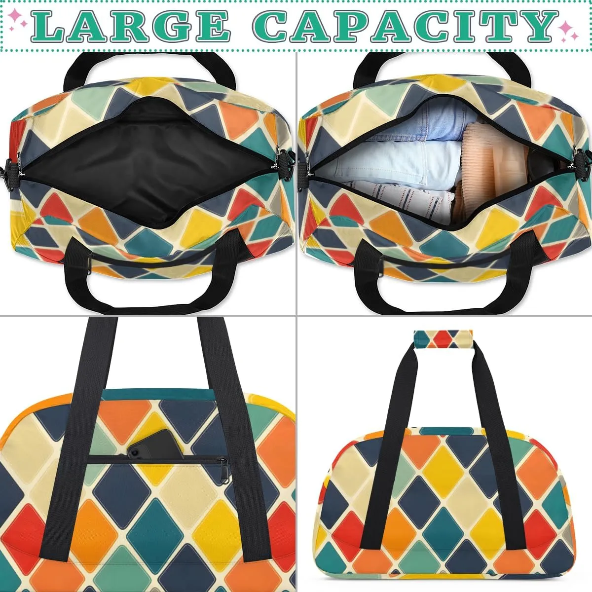 Checkered Rhombic Boys Girls Gym Bag Dance Perform Training Duffel Bags Weekender Carry-On Tote Luggage Bag Ideal for School Practice or Overnight Trips