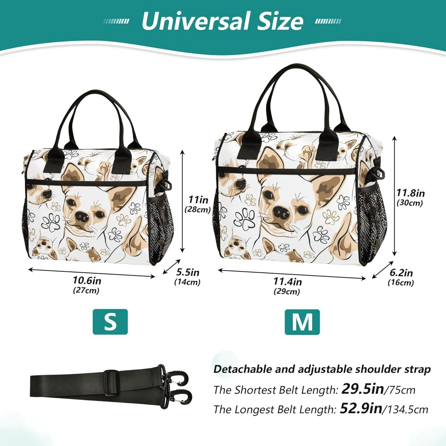 Chihuahua Dogs and Bone Lunch Box for Men Women Insulated Lunch Bag Cooler Bag Large Adult Lunch Box for Work Picnic Travel