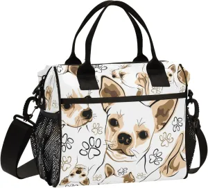 Chihuahua Dogs and Bone Lunch Box for Men Women Insulated Lunch Bag Cooler Bag Large Adult Lunch Box for Work Picnic Travel