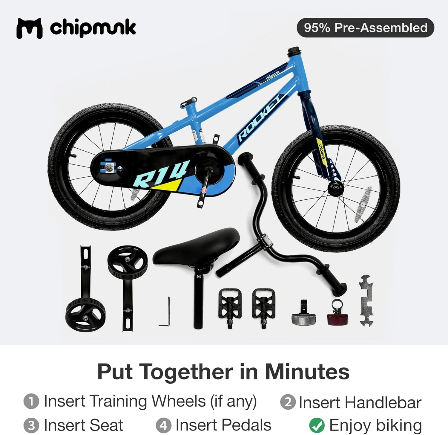 Chipmunk Kids Bike Toddlers 12 14 16 18 Inch Wheel Bicycle Beginners Boys Girls Ages 3-11 Years, Multiple Color Options