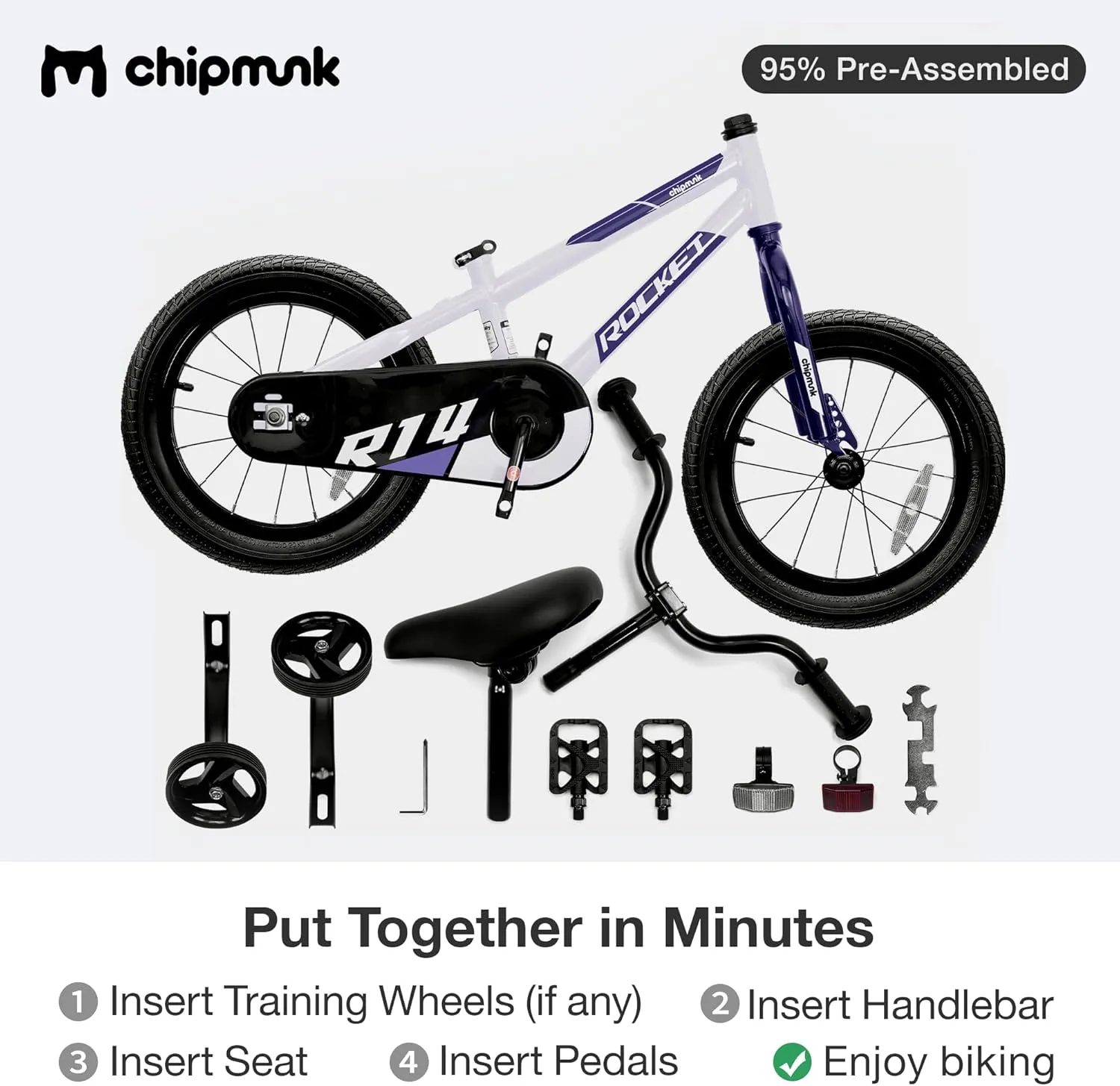 Chipmunk Kids Bike Toddlers 12 14 16 18 Inch Wheel Bicycle Beginners Boys Girls Ages 3-11 Years, Multiple Color Options