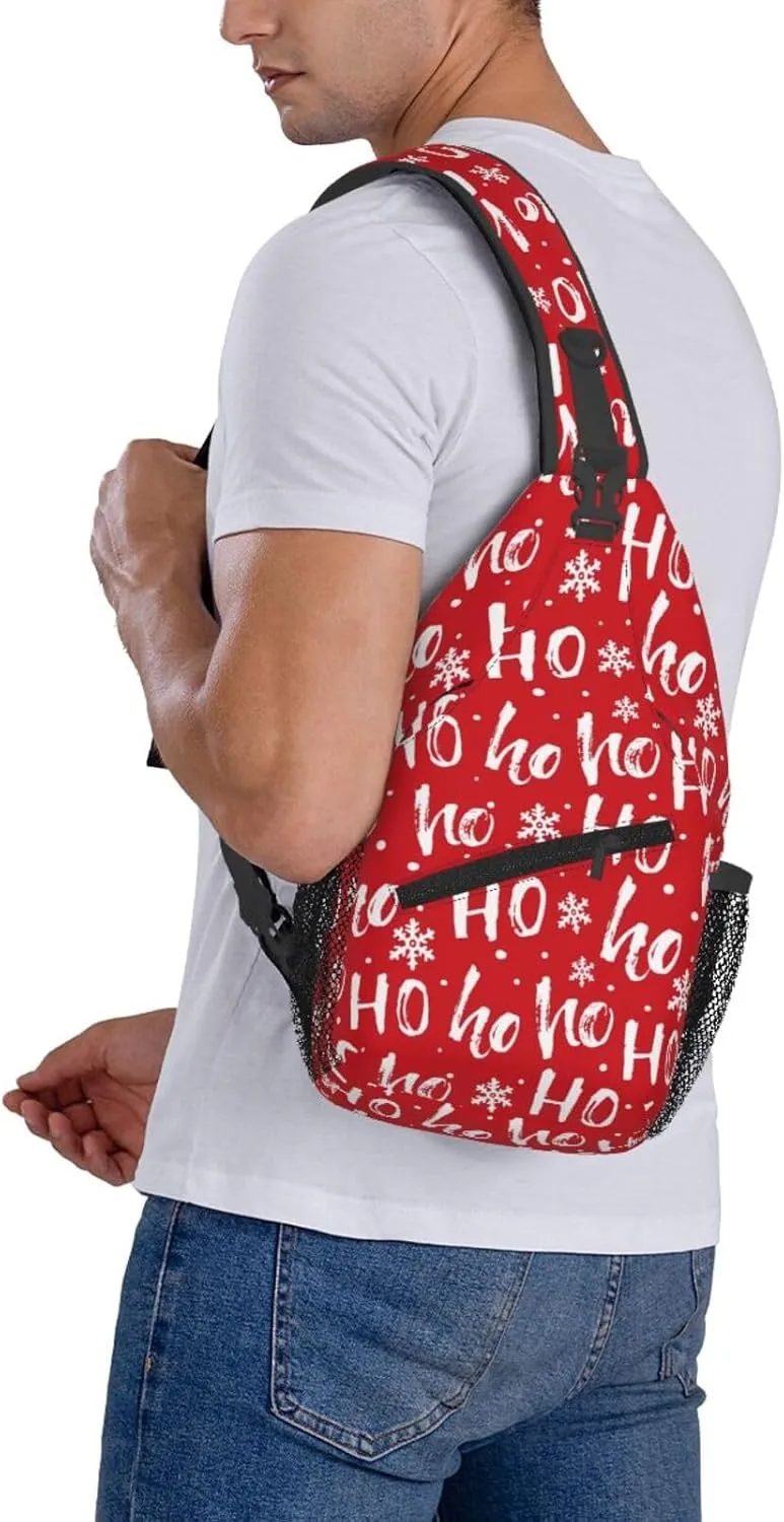Christmas Ho Ho Sling Backpack Chest Bag Crossbody Shoulder Bag Gym Cycling Travel Hiking Daypack For Men Women