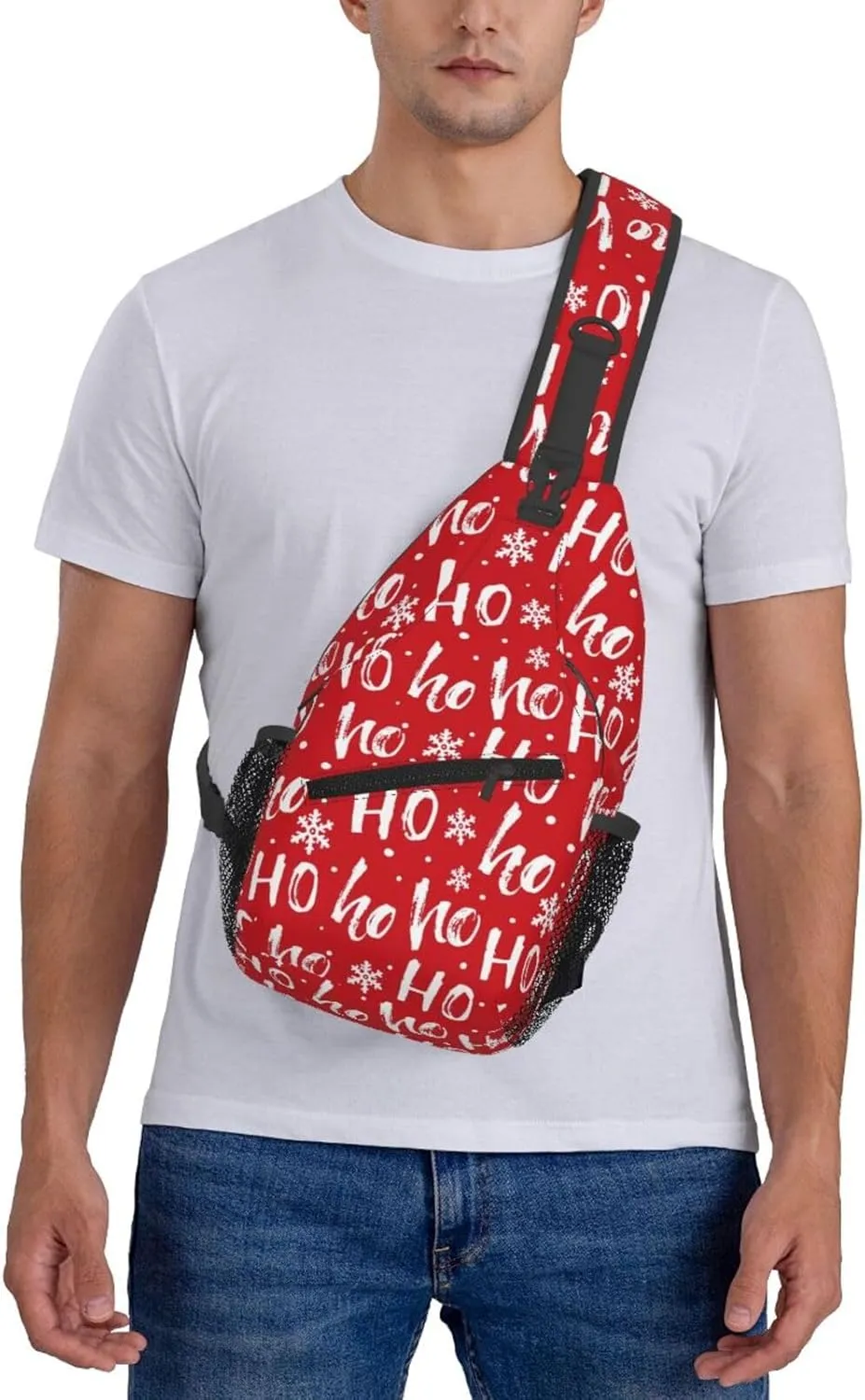 Christmas Ho Ho Sling Backpack Chest Bag Crossbody Shoulder Bag Gym Cycling Travel Hiking Daypack For Men Women