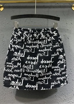 Classy Black High Waist Graphic Print Denim Hip Wrap Skirts