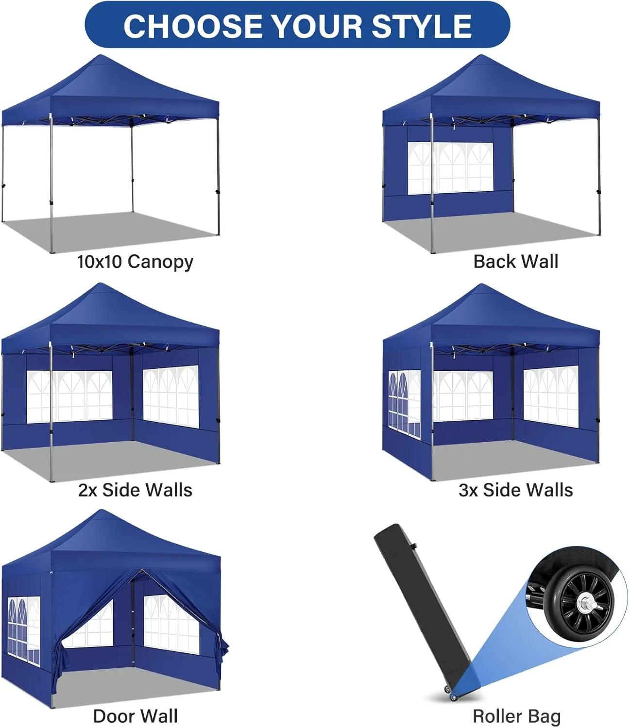 COBIZI 10x10 Pop up Canopy Tent Heavy Duty with 4 Sidewalls, Easy Set-up Commercial Outdoor Party Tent, 100% Waterproof Wedding Tent Gazebo, 3 Height Adjustable with Wheeled Bag,Dark Blue
