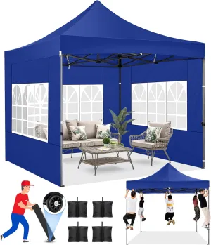 COBIZI 10x10 Pop up Canopy Tent Heavy Duty with 4 Sidewalls, Easy Set-up Commercial Outdoor Party Tent, 100% Waterproof Wedding Tent Gazebo, 3 Height Adjustable with Wheeled Bag,Dark Blue
