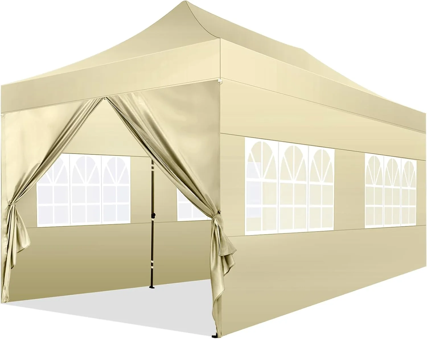 COBIZI 10x20 Pop Up Canopy with 6 Sidewall,Heavy Duty Canopy UPF 50  All Season Wind Waterproof Commercial Outdoor Wedding Party Tents for Parties Canopy Gazebo with Roller Bag(10 x 20 ft Khaki)