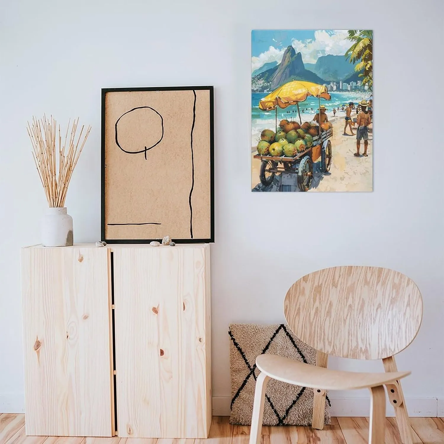 Coconut Vendor on Ipanema Beach Poster Painting Vibrant Wall Art, Brazilian Beach Landscape Home Aesthetic Decor Canvas Print Poster Decorative Painting Canvas Wall Art Living Room Posters Bedroom Pai
