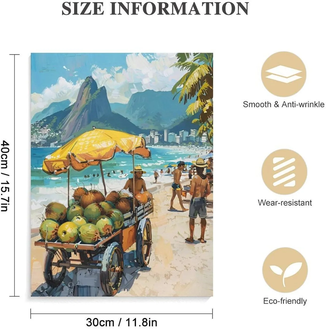 Coconut Vendor on Ipanema Beach Poster Painting Vibrant Wall Art, Brazilian Beach Landscape Home Aesthetic Decor Canvas Print Poster Decorative Painting Canvas Wall Art Living Room Posters Bedroom Pai