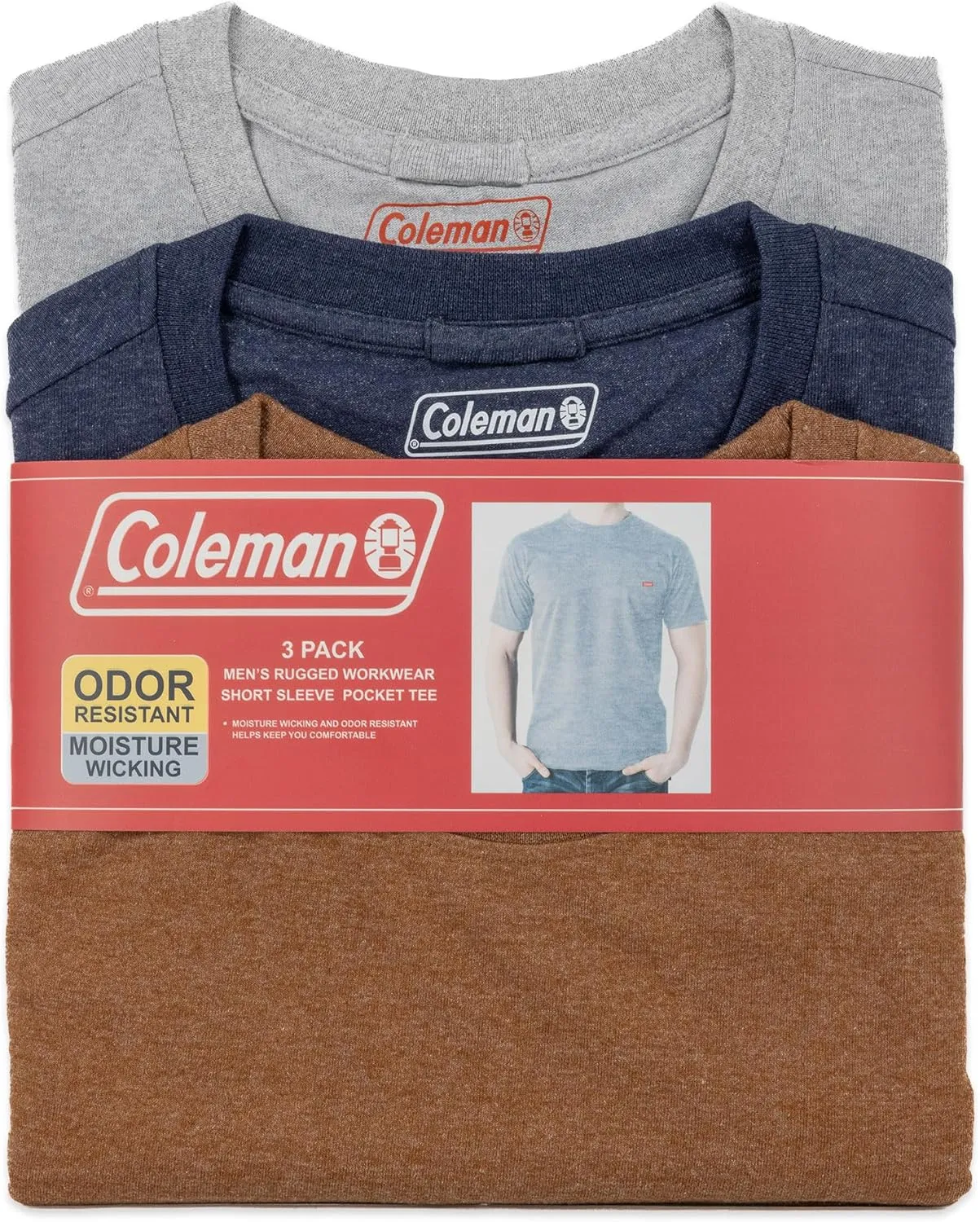 Coleman Mens Workwear Performance Short Sleeve Cotton T-Shirts Multi Color 3-Pack