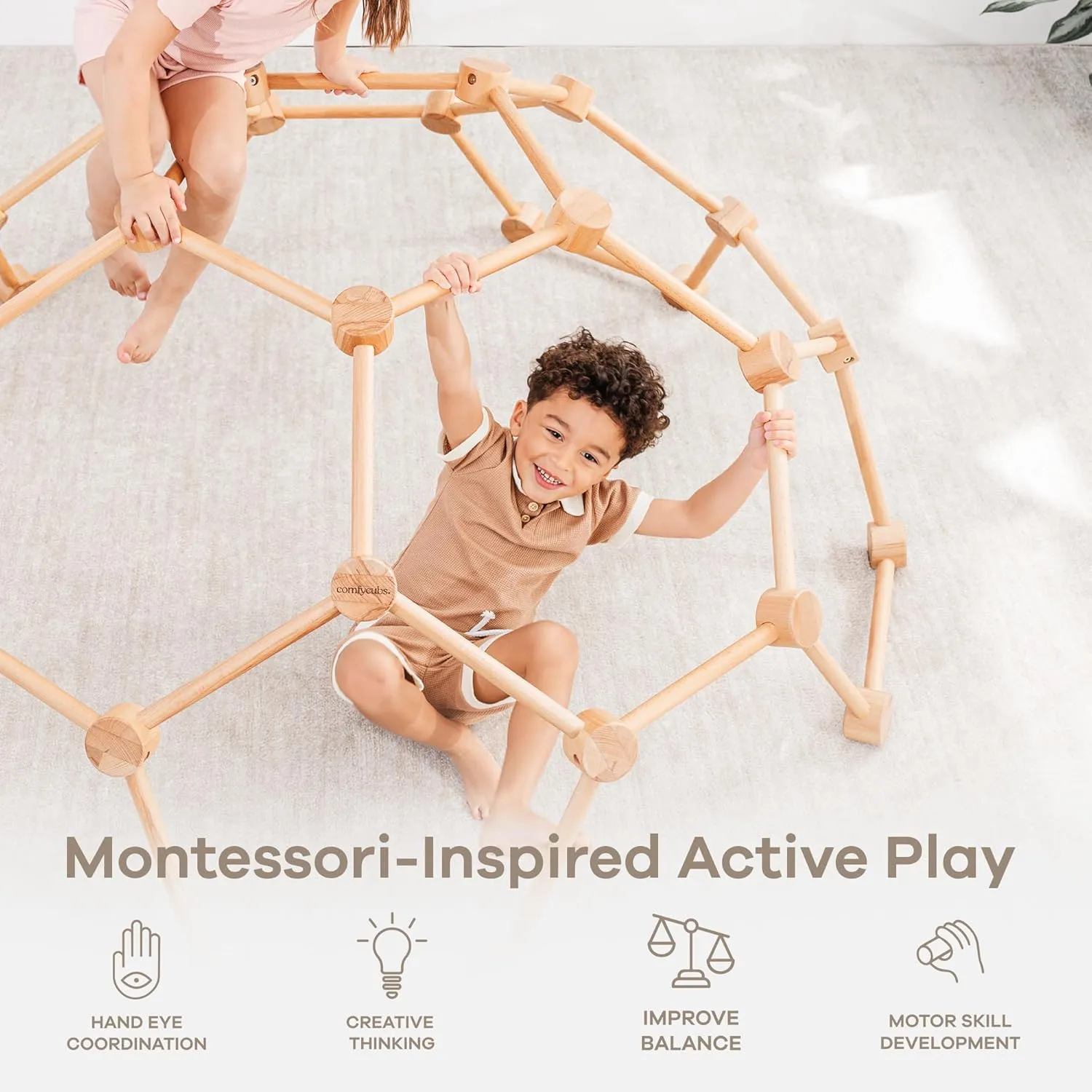 Comfy Cubs Wooden Toddler Play Gym for 3-6 Years Old - Montessori Climber for Kids - Safe Climbing Toy Support up to 120 lbs - Easy to Assemble Kids Climber for Active Play - Natural Wood