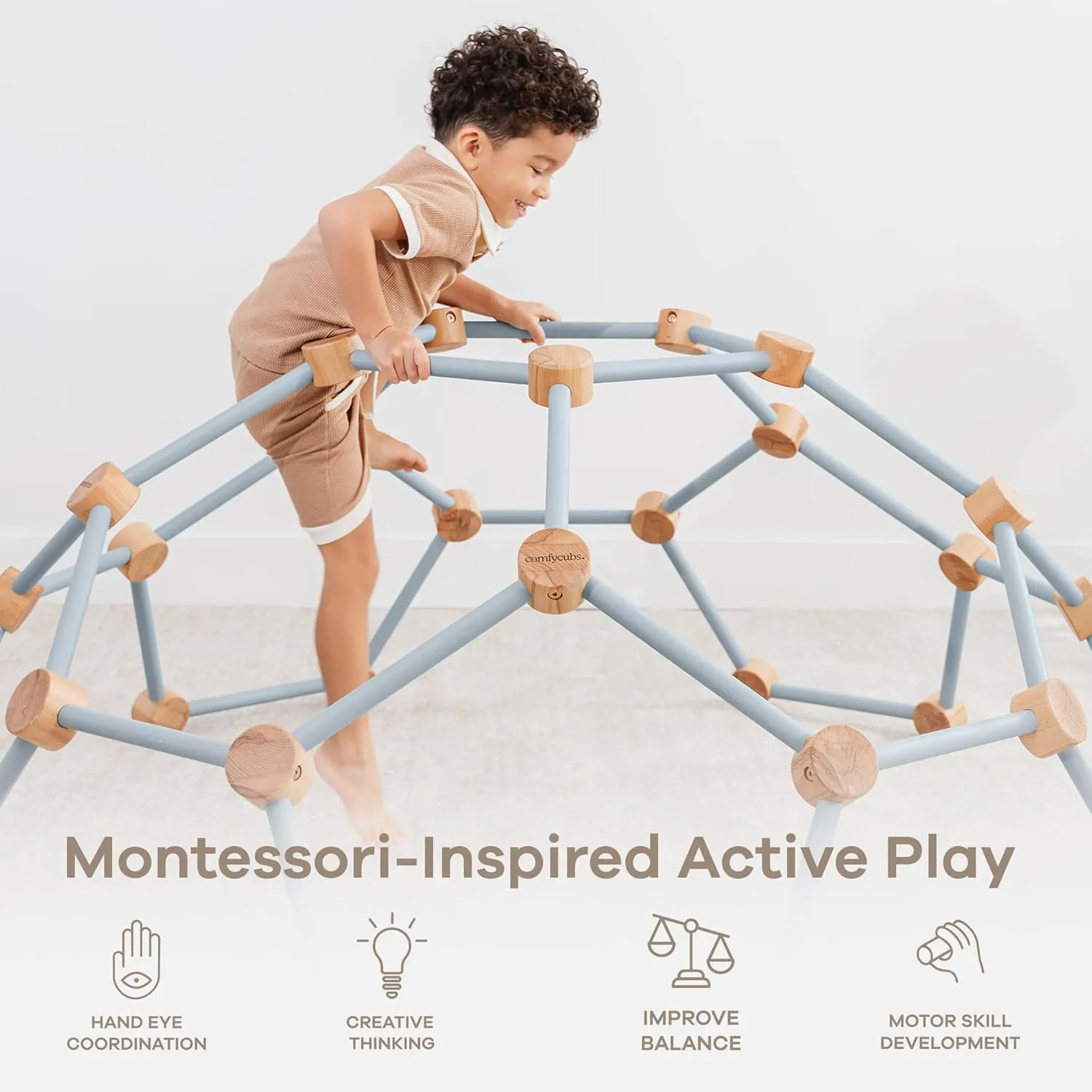 Comfy Cubs Wooden Toddler Play Gym for 3-6 Years Old - Montessori Climber for Kids - Safe Climbing Toy Support up to 120 lbs - Easy to Assemble Kids Climber for Active Play - Pacific Blue