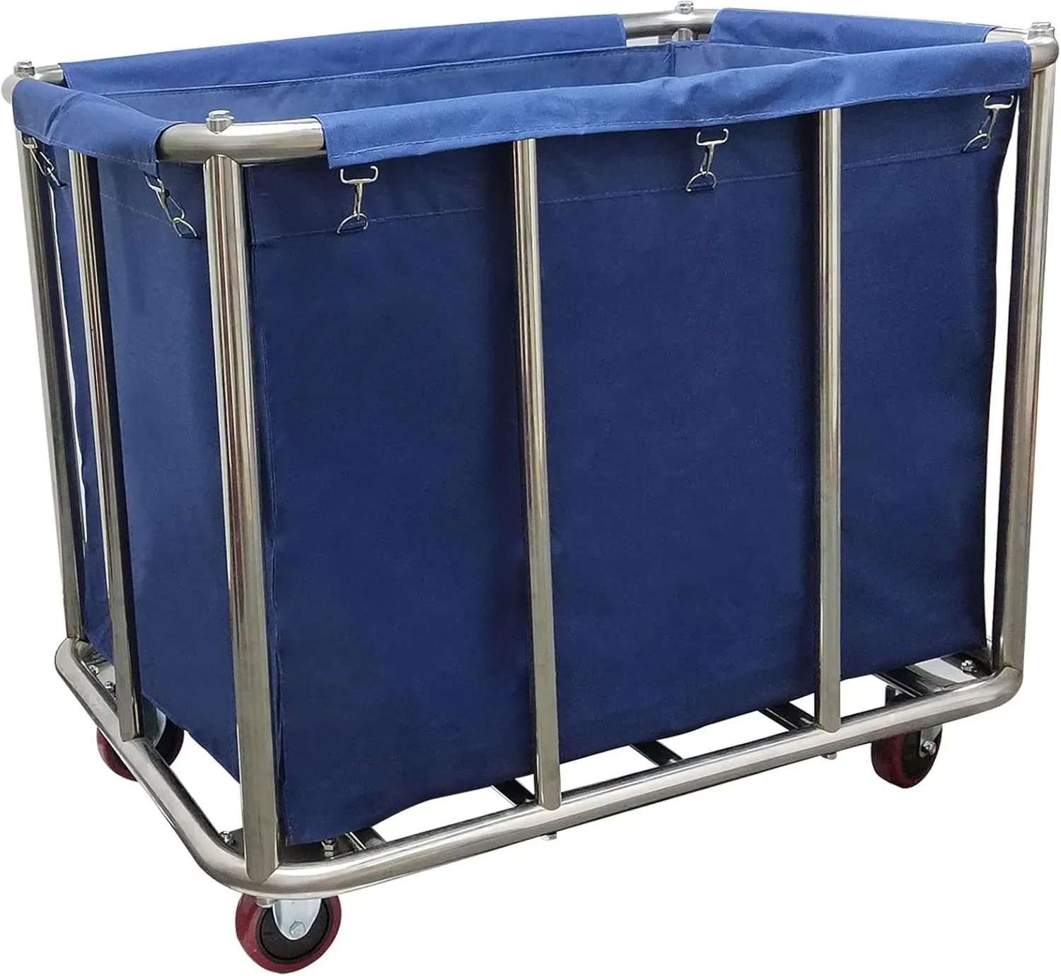 Commercial Laundry Cart on Wheels, 11.35 Bushels Large Roller with Removable Waterproof Canvas Lined Basket, Heavy Duty Stainless Steel for Hotels and Hospitals