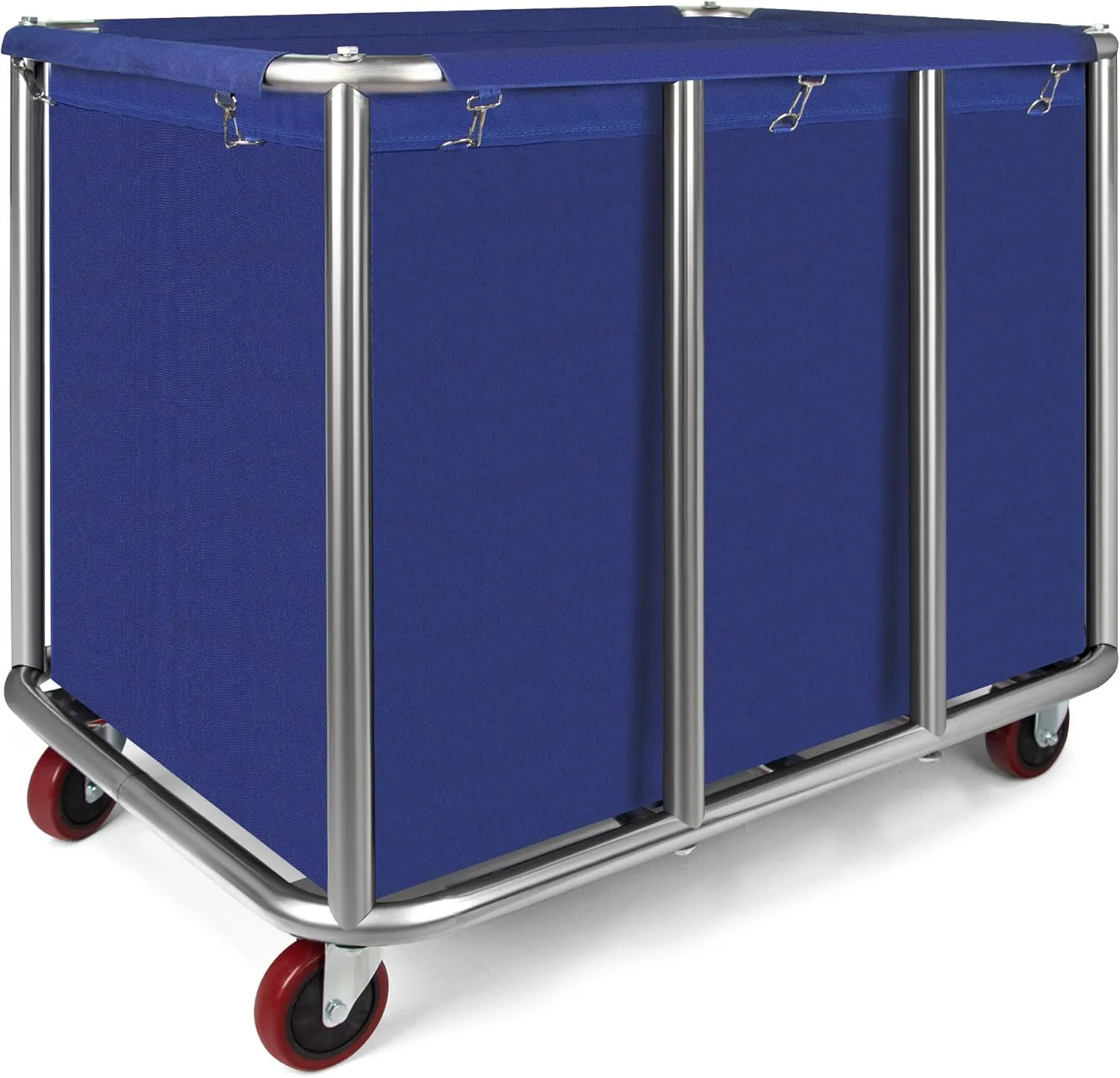 Commercial Laundry Cart with Wheels,11.35 Bushel Large Laundry Cart,Industrial Laundry Cart with Stainless Steel Frame and Waterproof Oxford Cloth,Industrial Laundry Hamper Load 440Lbs