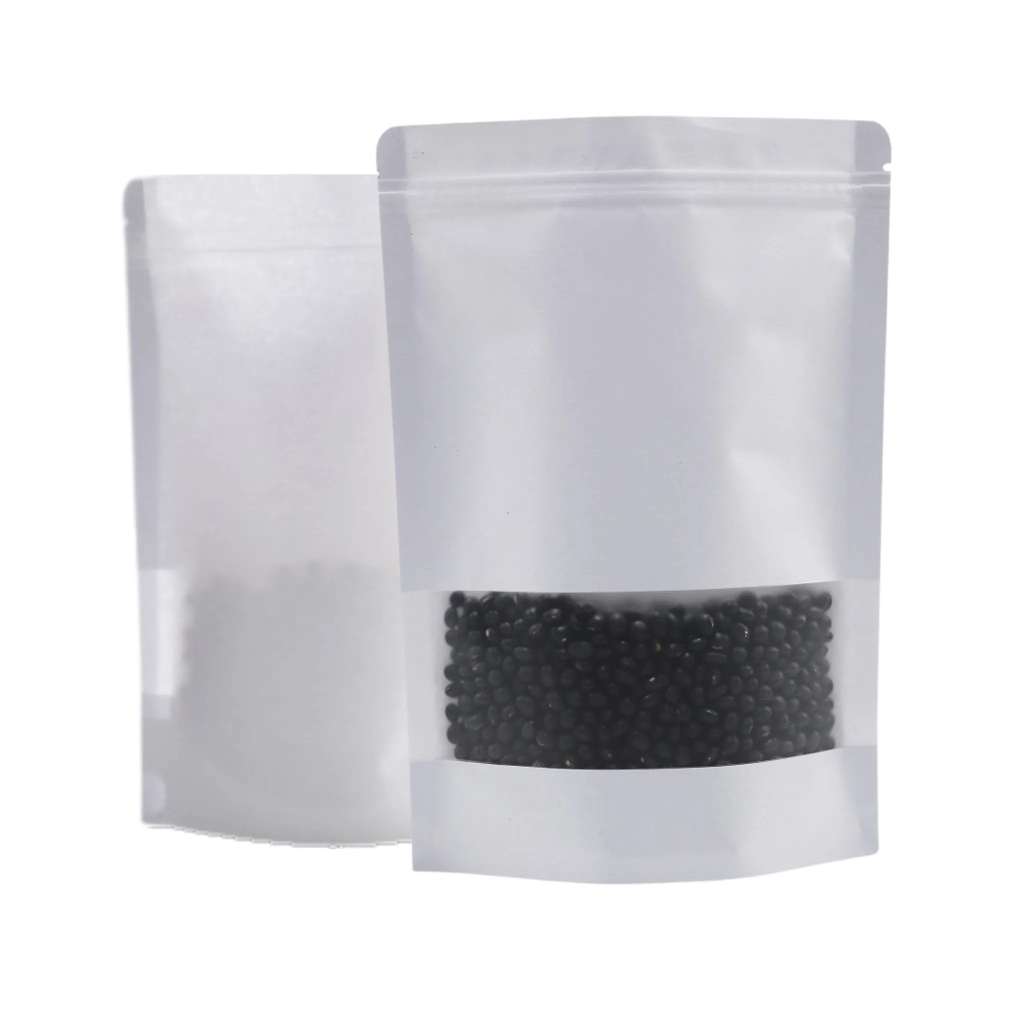 Compact 100 x 150mm   30mm Resealable Zip Lock Stand Up White Kraft Paper Bag