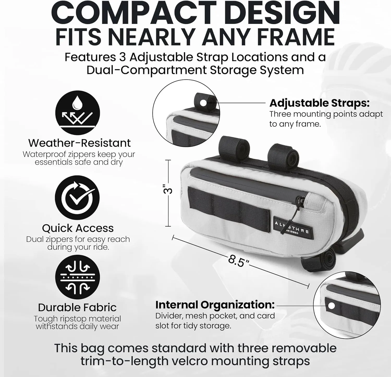 Compact Bike Frame Bag | Weather-Resistant, Waterproof Zippers & Dual-Sided Access for Road, MTB, and Ebike Frames