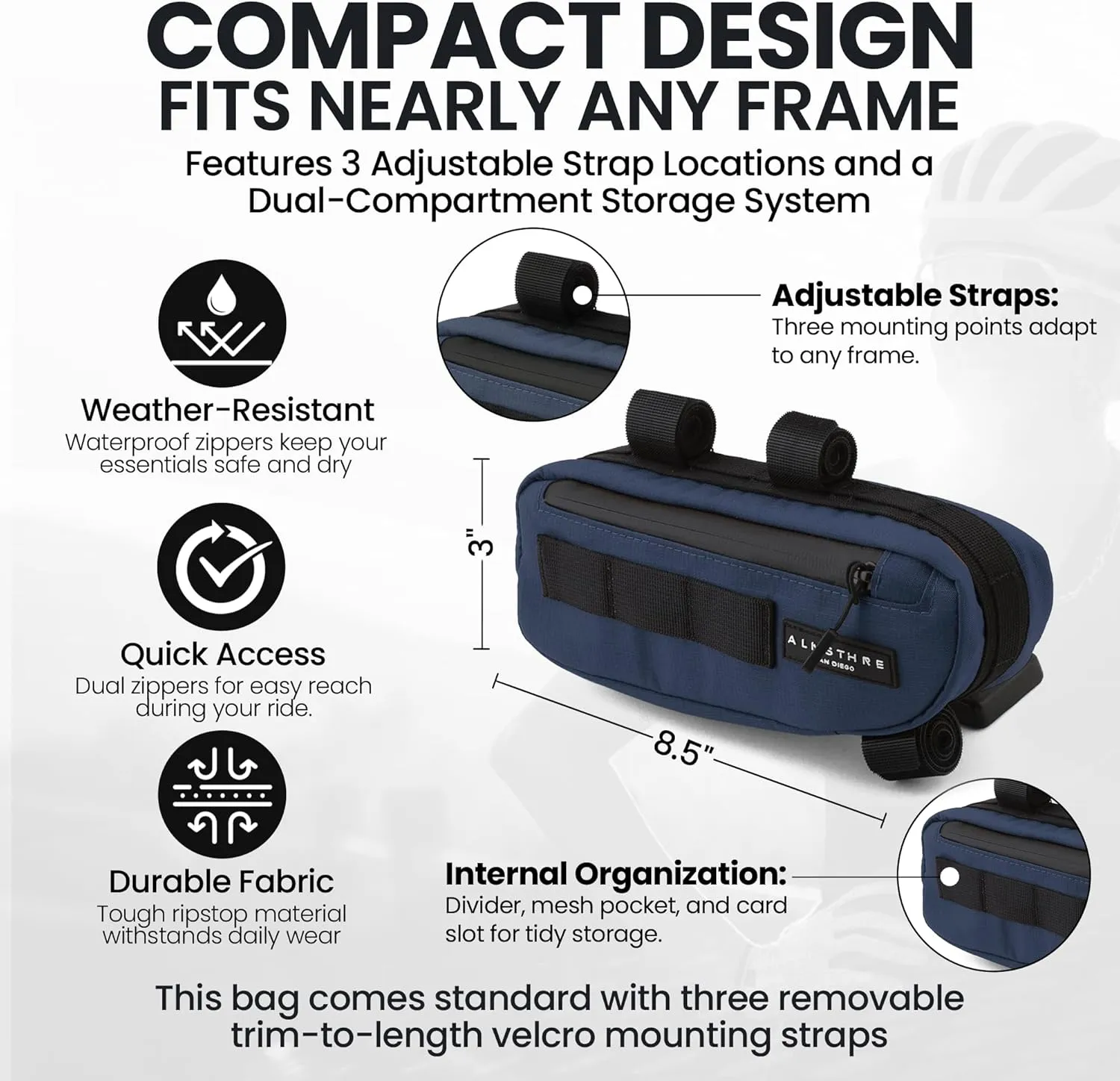 Compact Bike Frame Bag | Weather-Resistant, Waterproof Zippers & Dual-Sided Access for Road, MTB, and Ebike Frames