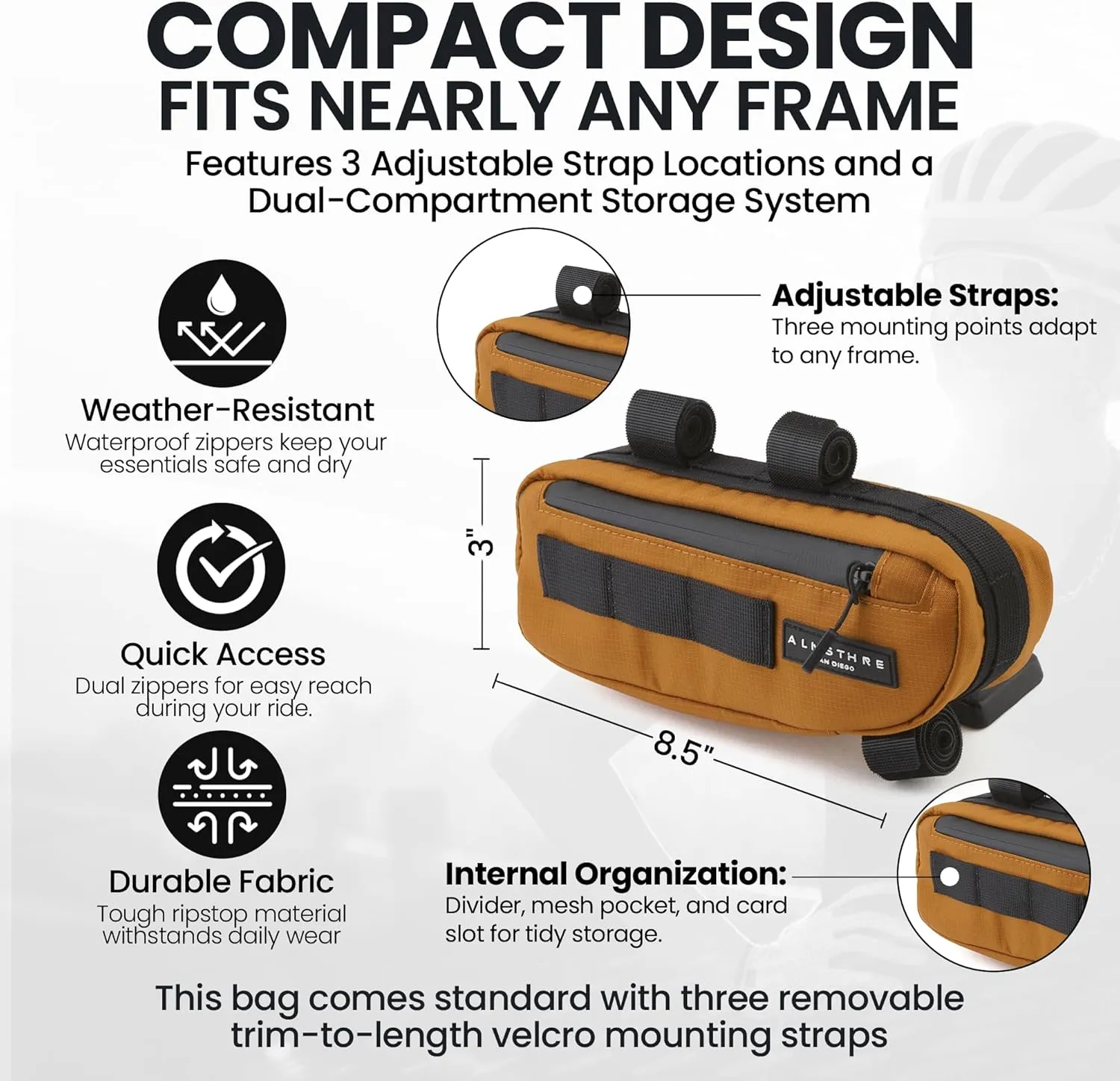 Compact Bike Frame Bag | Weather-Resistant, Waterproof Zippers & Dual-Sided Access for Road, MTB, and Ebike Frames
