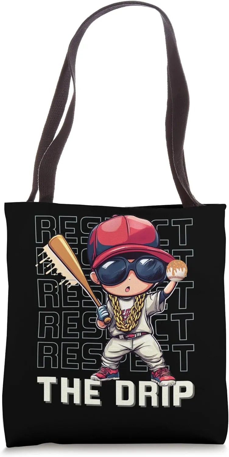 Cool Baseball Respect The Drip Ice-Cream Design For Boys Tote Bag
