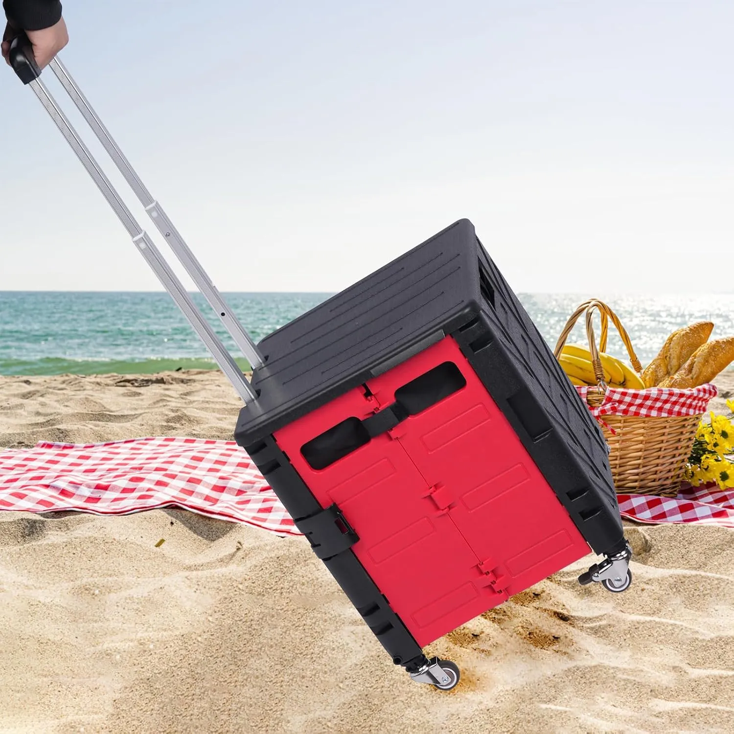 Cooler Bag Wheeled，Large Insulated Rolling Cooler Collapsible Leakproof Portable Hard Framed Ice Packs for Camping Picnic Beach Travel