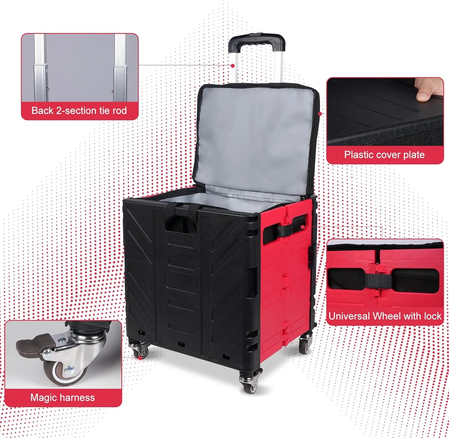 Cooler Bag Wheeled，Large Insulated Rolling Cooler Collapsible Leakproof Portable Hard Framed Ice Packs for Camping Picnic Beach Travel