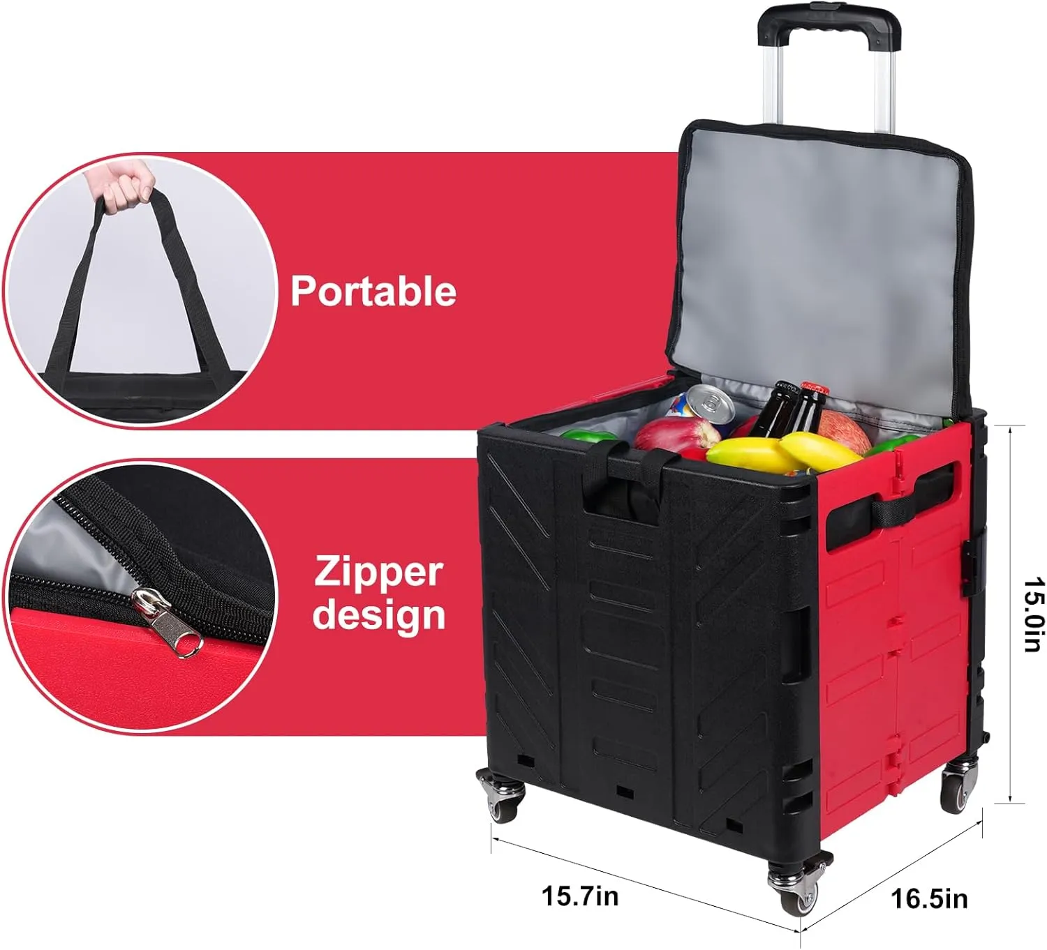 Cooler Bag Wheeled，Large Insulated Rolling Cooler Collapsible Leakproof Portable Hard Framed Ice Packs for Camping Picnic Beach Travel