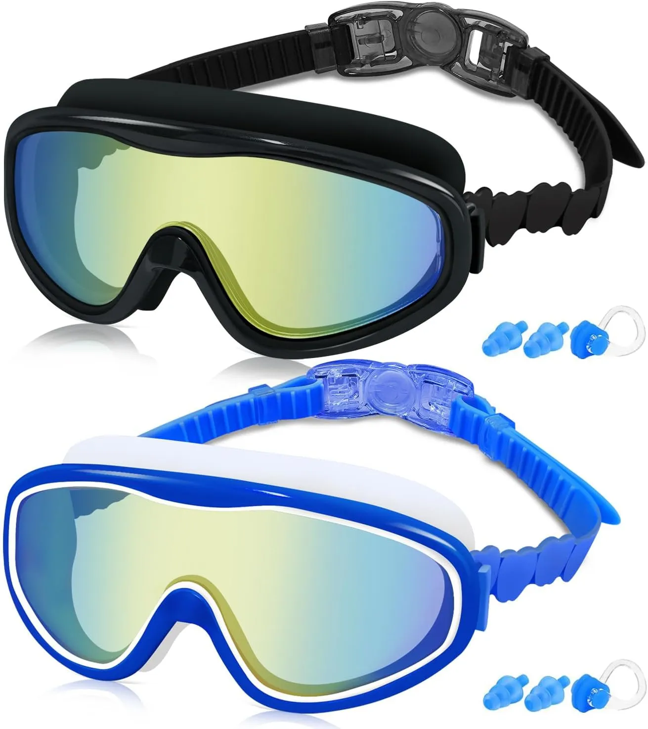 COOLOO Kids Swim Goggles for Age 3-15, 2 Pack Kids Goggles for Swimming with Nose Cover, No Leaking, Anti-Fog, Waterproof
