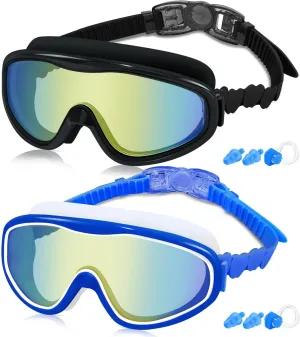 COOLOO Kids Swim Goggles for Age 3-15, 2 Pack Kids Goggles for Swimming with Nose Cover, No Leaking, Anti-Fog, Waterproof