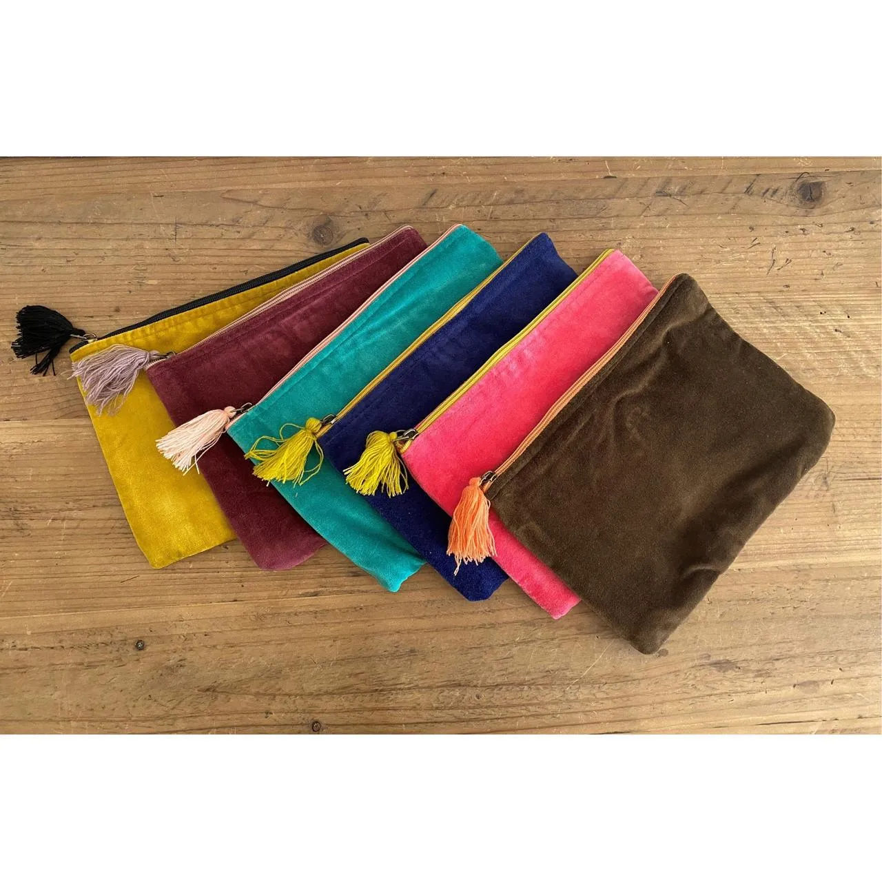 Cotton Velvet Zip Pouches