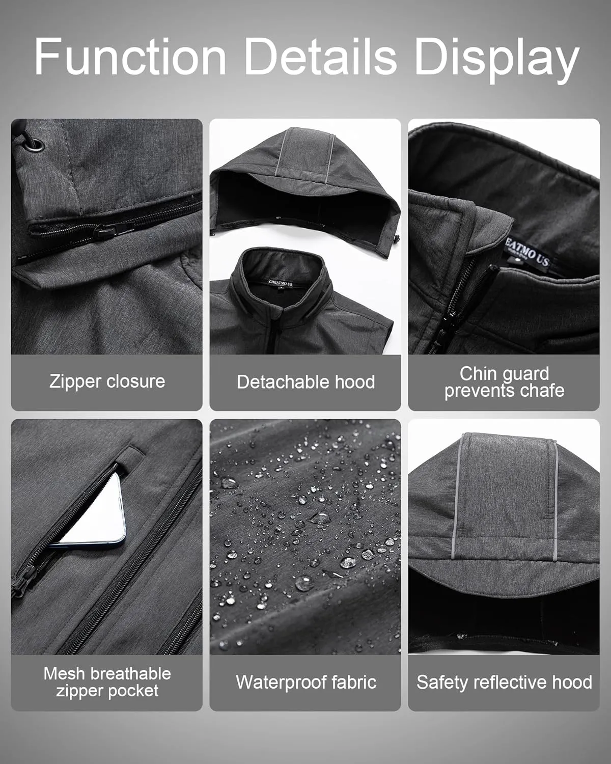 CREATMO US Men's Casual Lightweight Warm Thin Outerwear Vest Windbreaker Sleeveless Jacket With Removable Hood