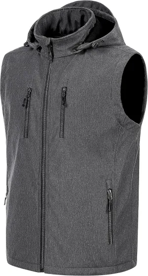 CREATMO US Men's Casual Lightweight Warm Thin Outerwear Vest Windbreaker Sleeveless Jacket With Removable Hood