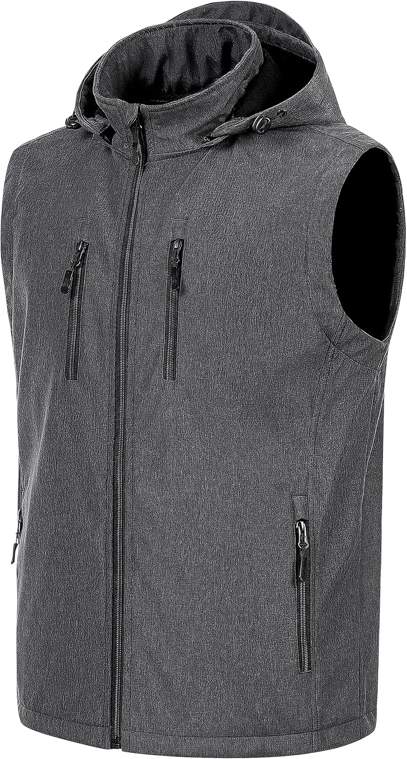 CREATMO US Men's Casual Lightweight Warm Thin Outerwear Vest Windbreaker Sleeveless Jacket With Removable Hood