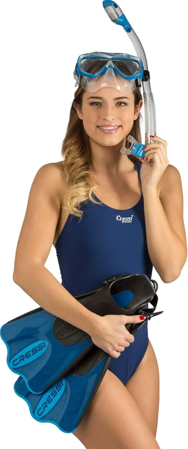 Cressi Light Weight Premium Travel Snorkel Set for All Ages- Adjustable Fins   Silicone Mask   Dry Snorkel - Palau SAF Set: Made in Italy