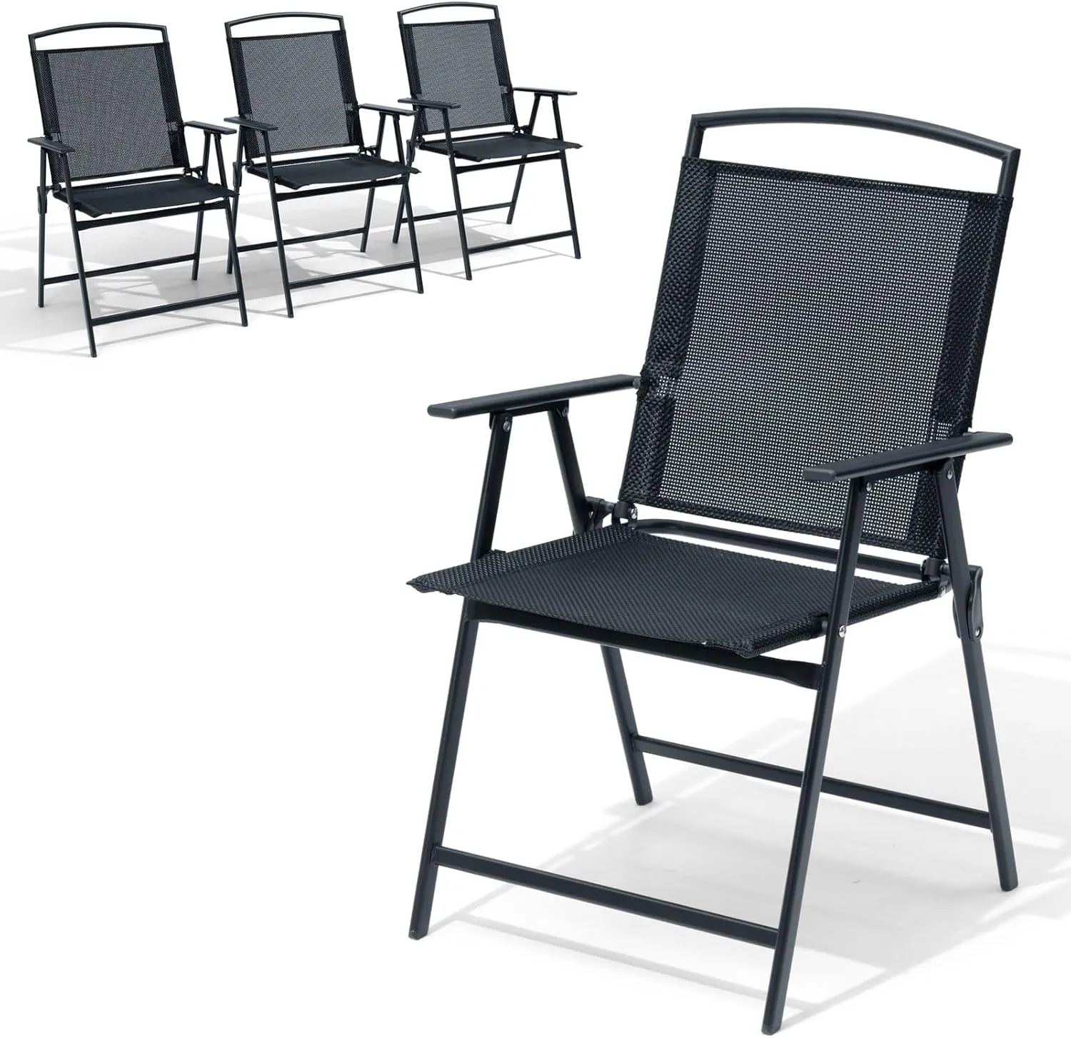 Crestlive Products Patio Folding Chairs Set of 4, Outdoor Folding Chairs with Durable Rust-Resistant Frame and Breathable Textilene Material for Outside, Black