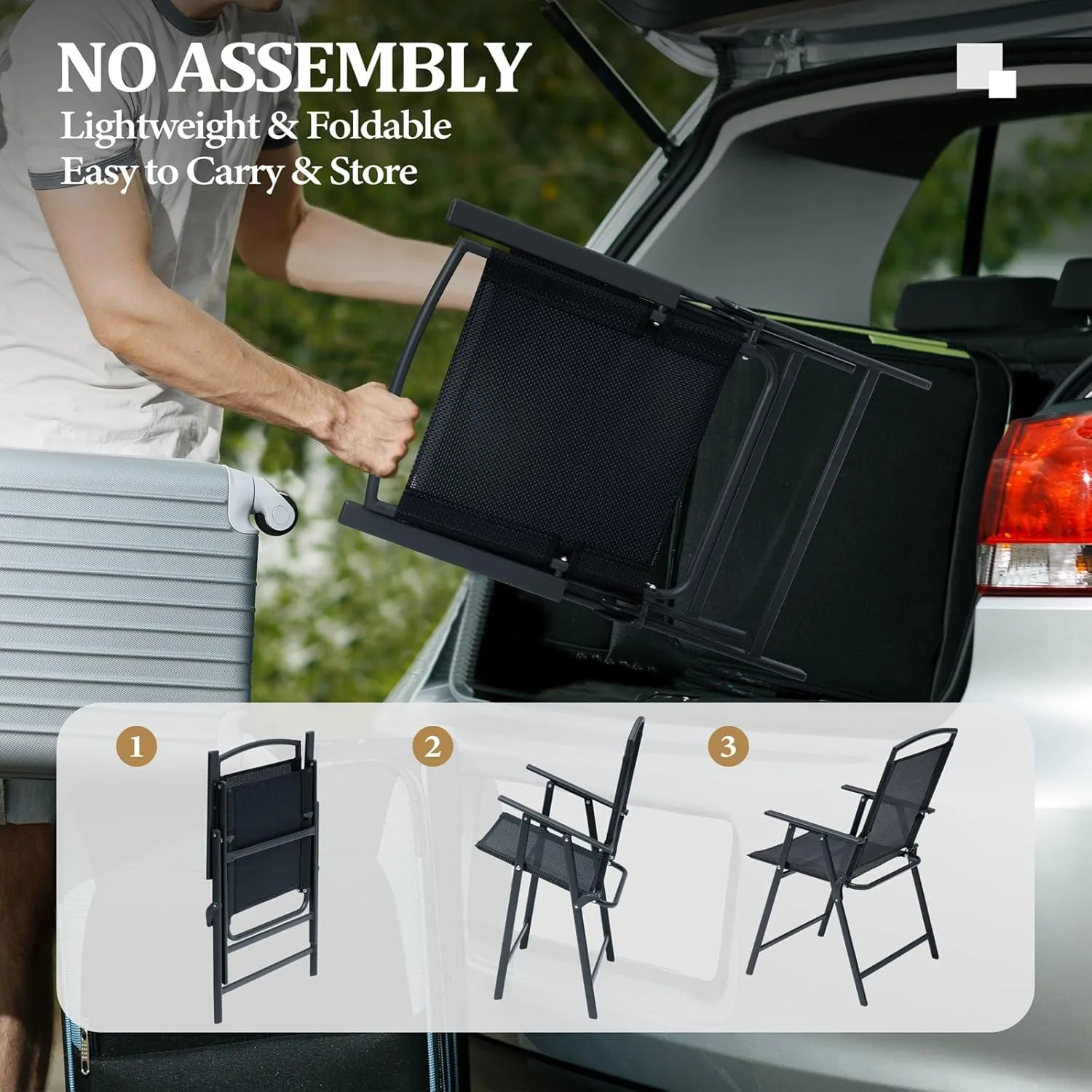 Crestlive Products Patio Folding Chairs Set of 4, Outdoor Folding Chairs with Durable Rust-Resistant Frame and Breathable Textilene Material for Outside, Black