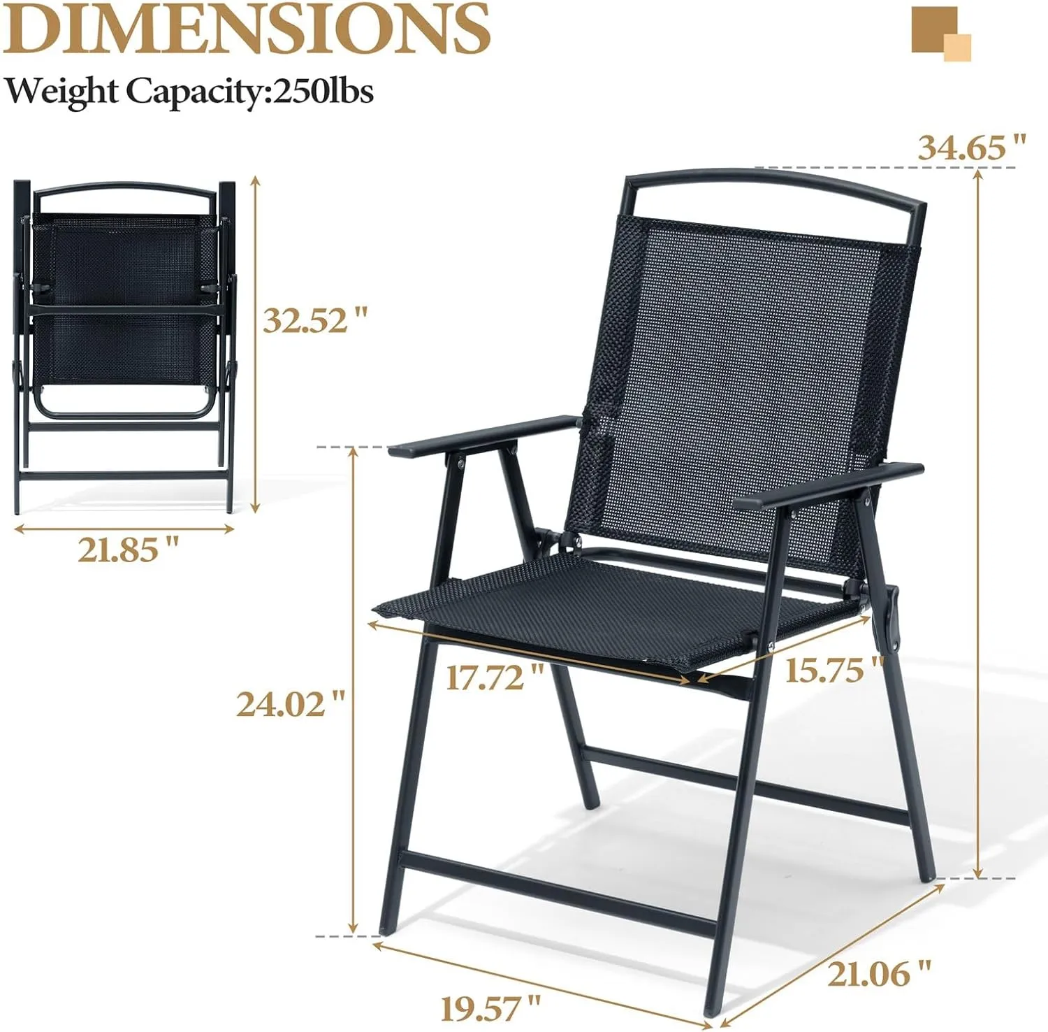 Crestlive Products Patio Folding Chairs Set of 4, Outdoor Folding Chairs with Durable Rust-Resistant Frame and Breathable Textilene Material for Outside, Black