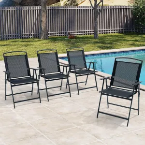 Crestlive Products Patio Folding Chairs Set of 4, Outdoor Folding Chairs with Durable Rust-Resistant Frame and Breathable Textilene Material for Outside, Black