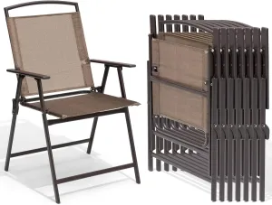 Crestlive Products Patio Folding Chairs Set of 8, Outdoor Folding Chairs with Durable Rust-Resistant Frame and Breathable Textilene Material for Outside, Brown