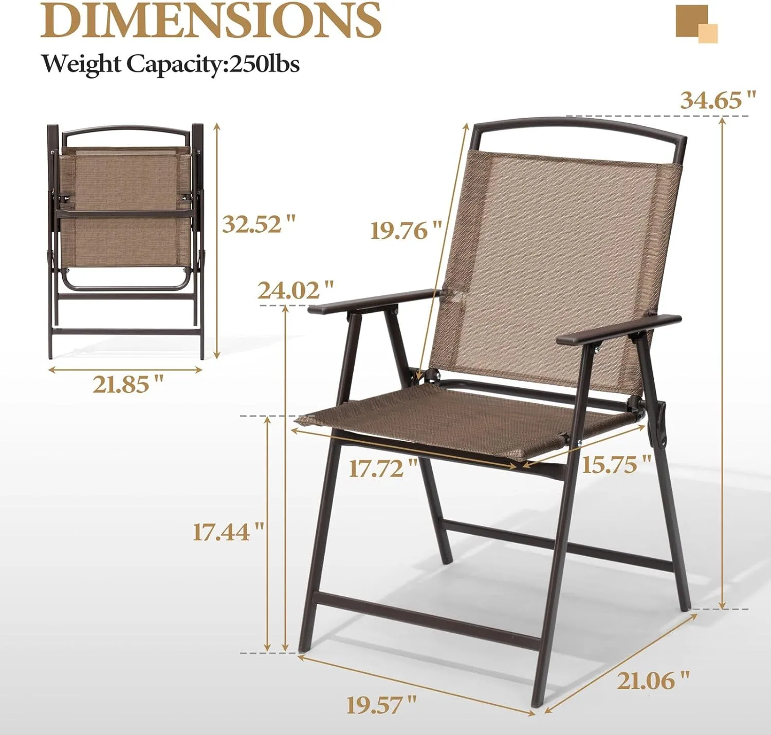 Crestlive Products Patio Folding Chairs Set of 8, Outdoor Folding Chairs with Durable Rust-Resistant Frame and Breathable Textilene Material for Outside, Brown