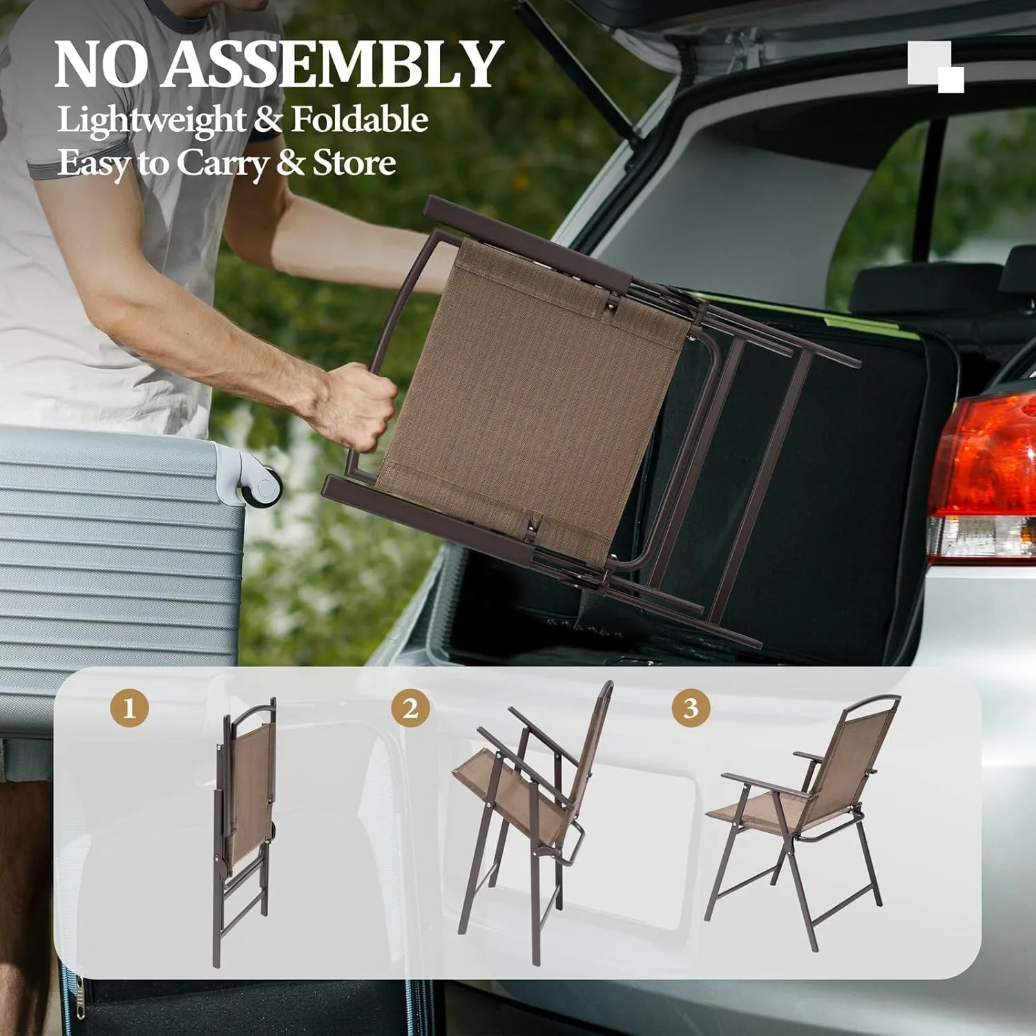 Crestlive Products Patio Folding Chairs Set of 8, Outdoor Folding Chairs with Durable Rust-Resistant Frame and Breathable Textilene Material for Outside, Brown