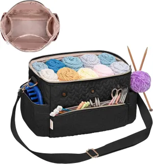 Crochet Bag Storage Organizer For Knitting & Crocheting Accessories - Black