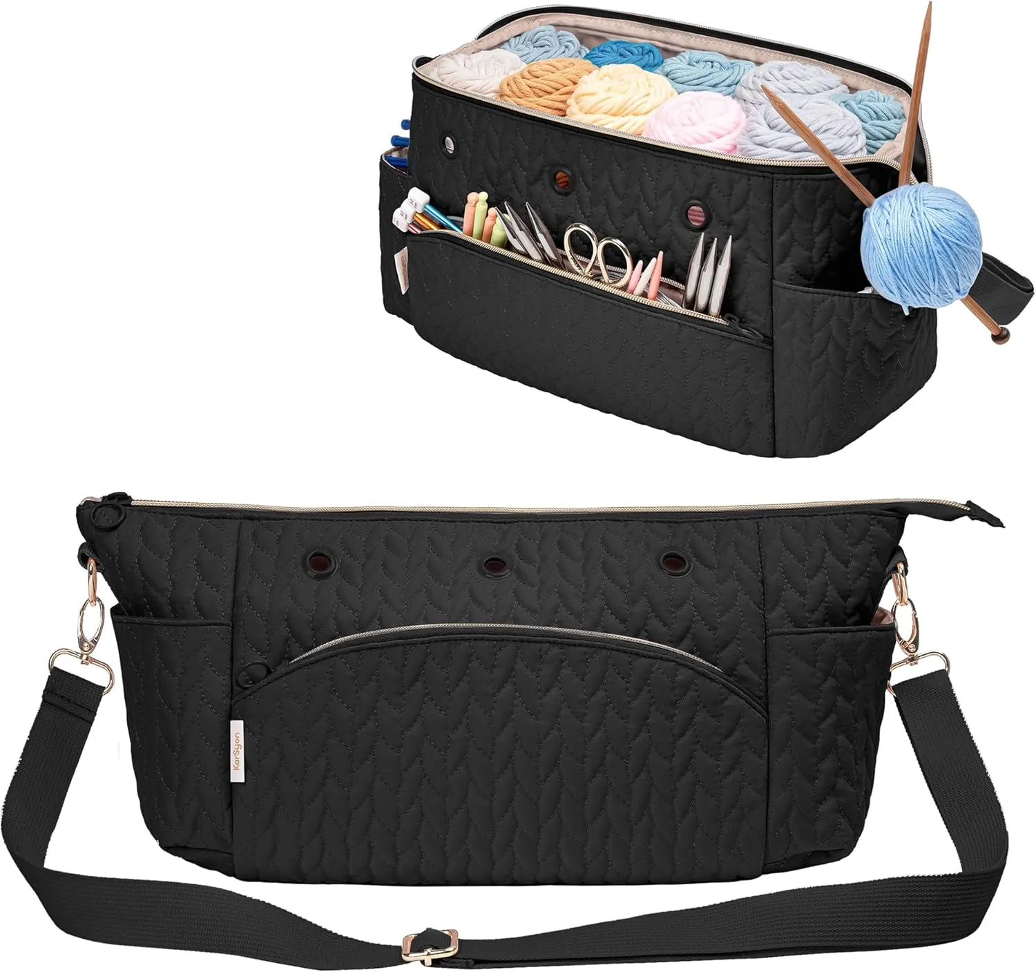 Crochet Bag Storage Organizer For Knitting & Crocheting Accessories - Black